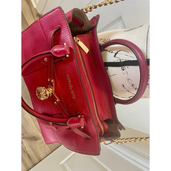 MICHAEL KORS NOUVEAU LARGE SATCHEL BAG PADLOCK KEY CROSSBODY BERRY VERSATILE - Picture 10 of 16